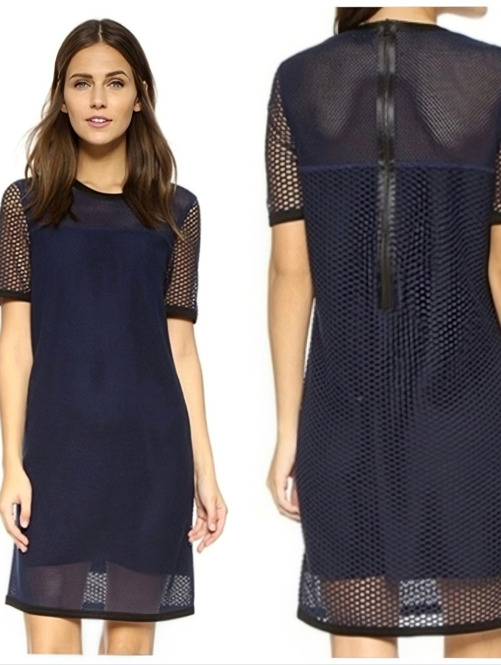 Rag and Bone MSRP $495 Luna Navy Blue Mesh Fishnet Dress Women's Medium Silk - Picture 1 of 12